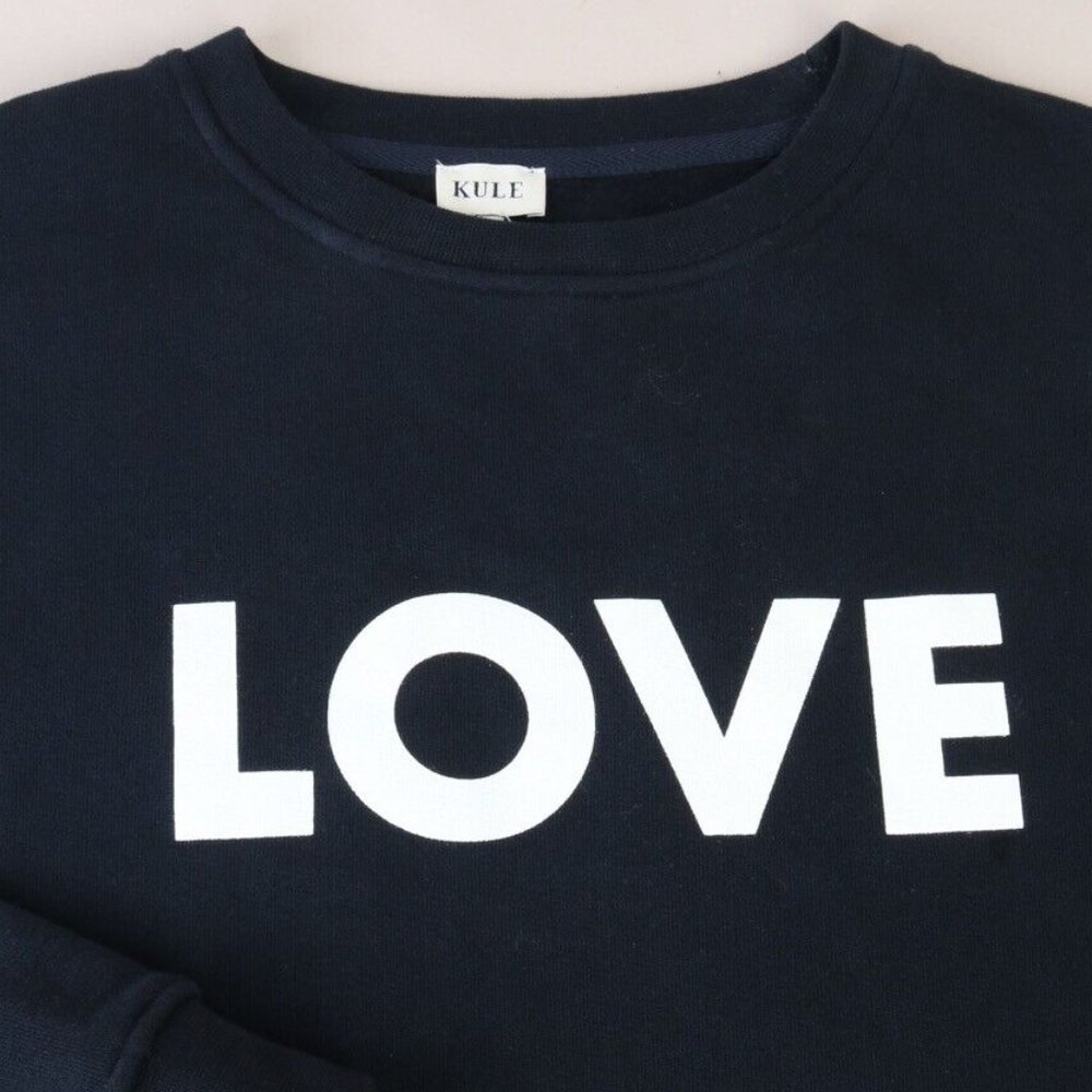 KULE OVERSIZE LOVE SWEATSHIRT NAVY 100% ORGANIC COTTON PULLOVER CREW NECK BLUE S